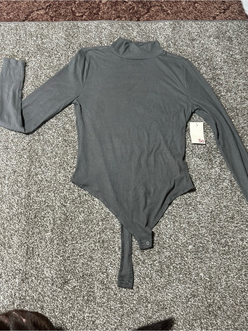 SO Charcoal Ribbed Turtleneck Long Sleeve Bodysuit